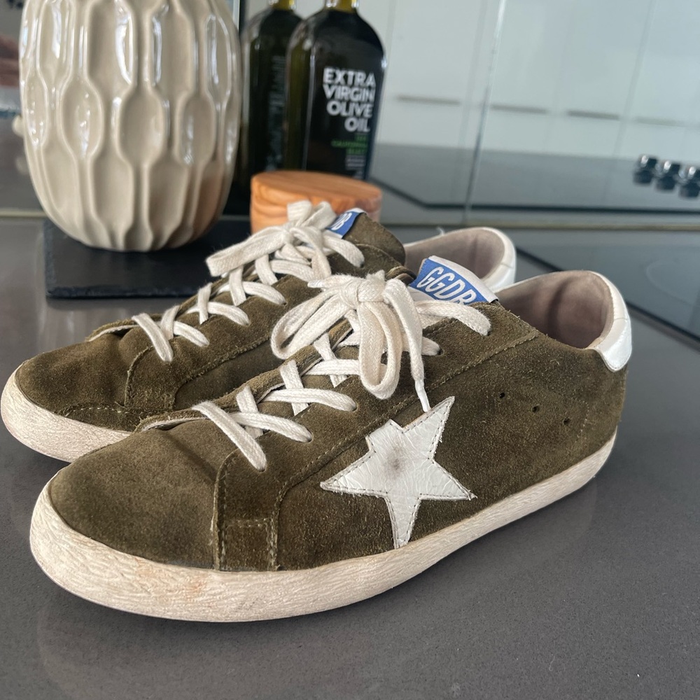 Golden Goose Green Suede Sneakers with White Accent GGDB - Picture 2 of 5